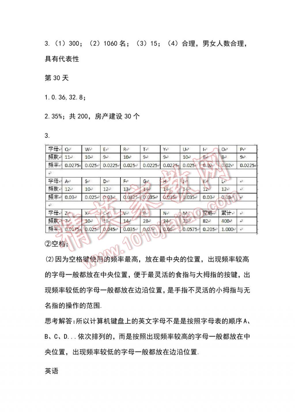 2017年初中綜合暑假作業(yè)本七年級浙江教育出版社 參考答案第21頁