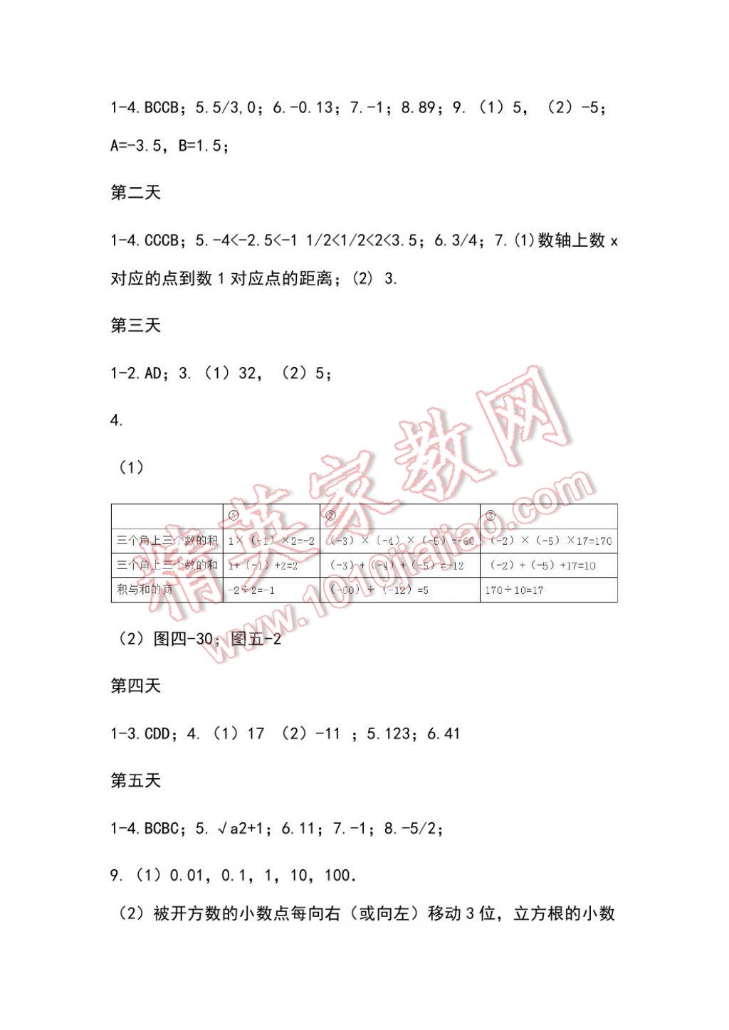 2017年初中綜合暑假作業(yè)本七年級浙江教育出版社 參考答案第7頁