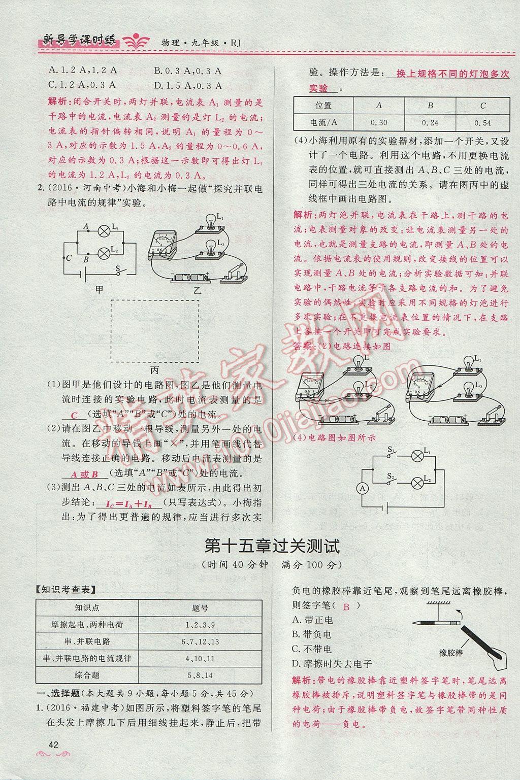 2017年夺冠百分百新导学课时练九年级物理全一册人教版 第十五章 电流和电路第157页