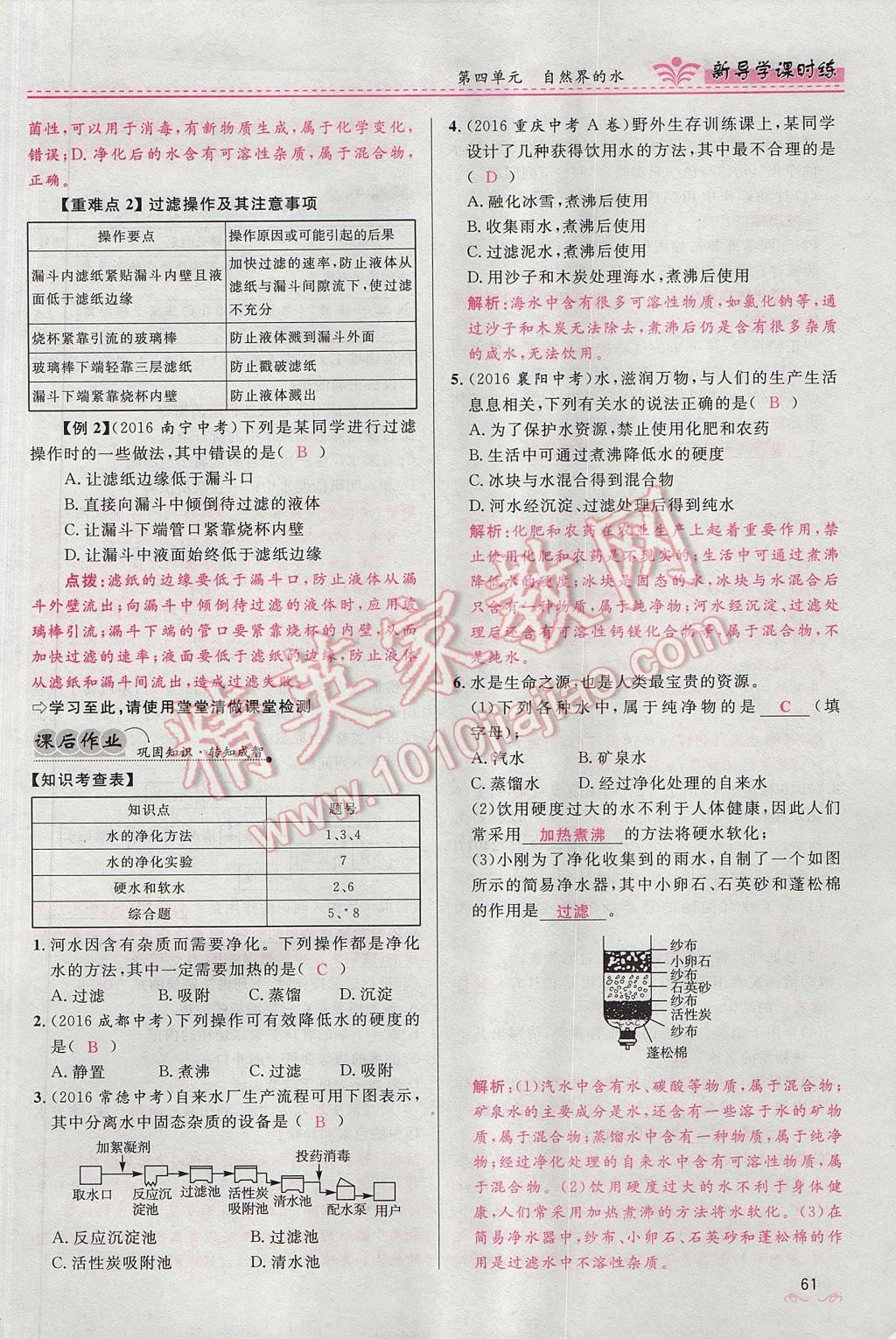 2017年奪冠百分百新導(dǎo)學(xué)課時(shí)練九年級(jí)化學(xué)上冊(cè)人教版 第四單元 自然界的水第153頁(yè)