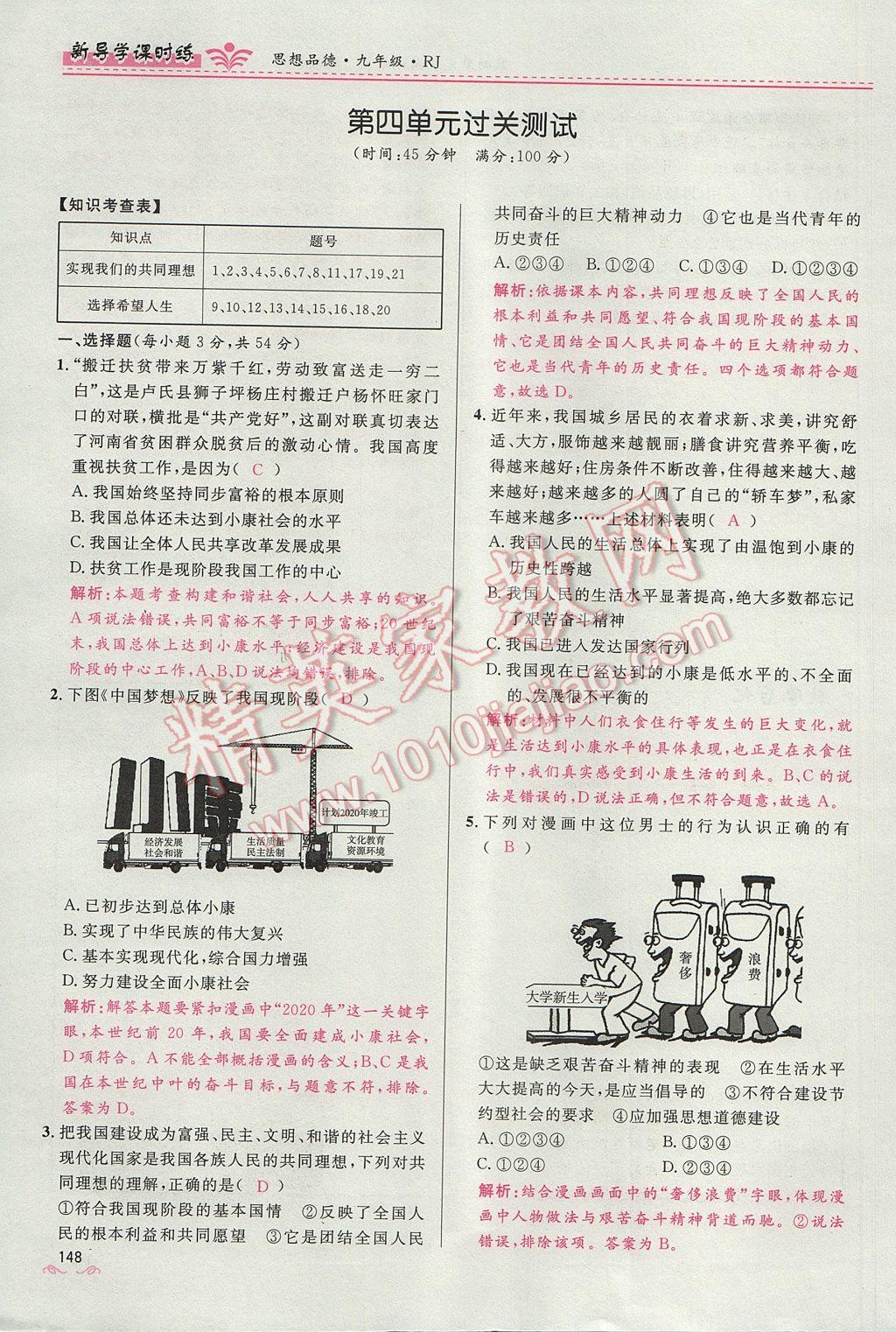 2017年奪冠百分百新導學課時練九年級思想品德全一冊人教版 第四單元第148頁