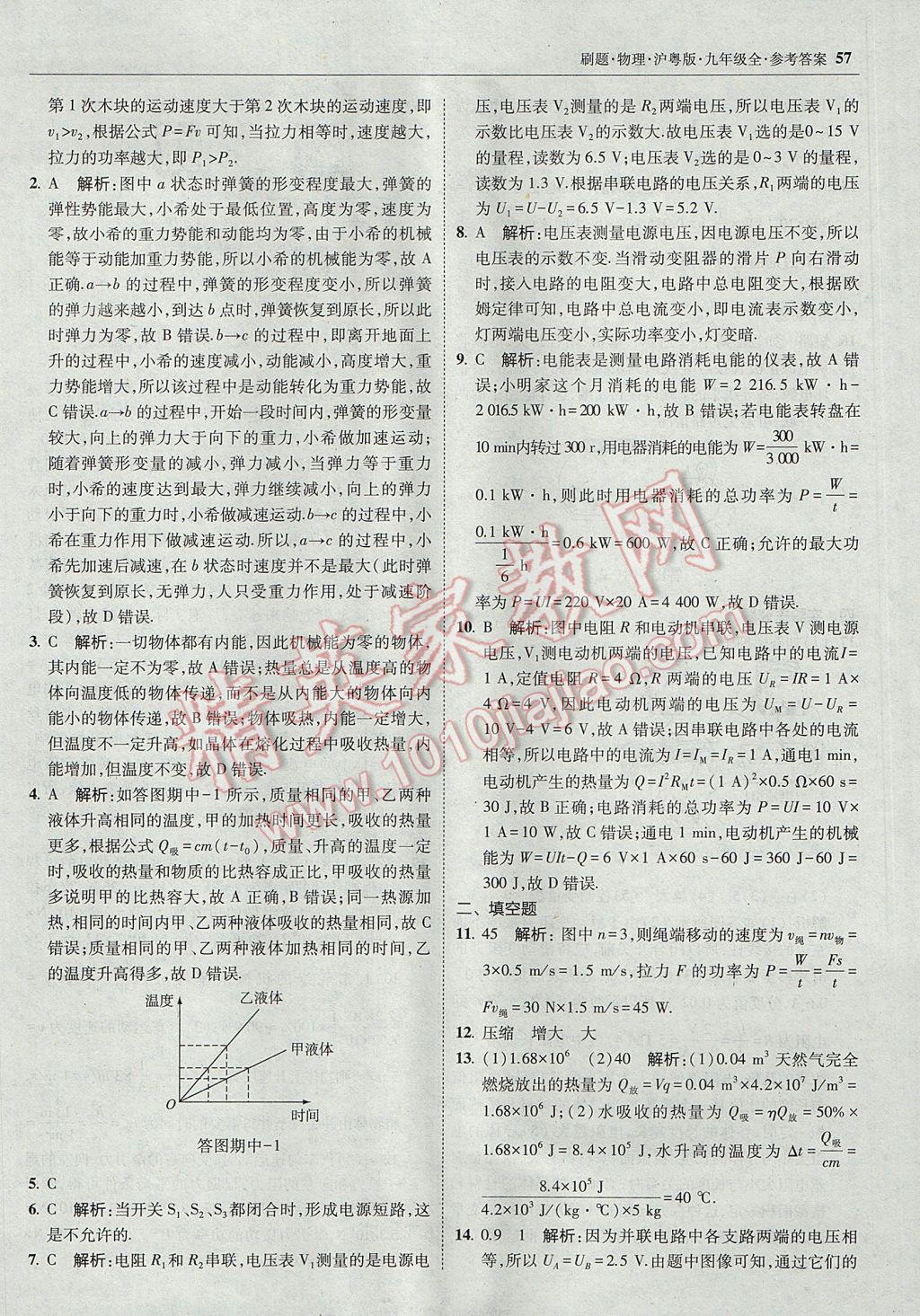 2017年北大绿卡刷题九年级物理全一册沪粤版 参考答案第56页