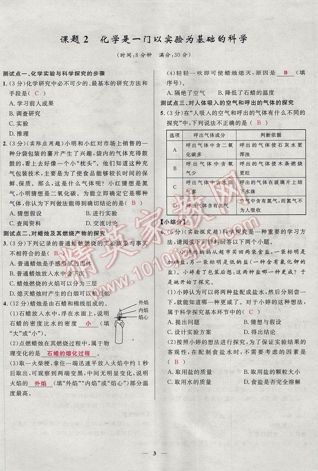 2017年奪冠百分百新導學課時練九年級化學上冊人教版 堂堂清課堂檢測第3頁