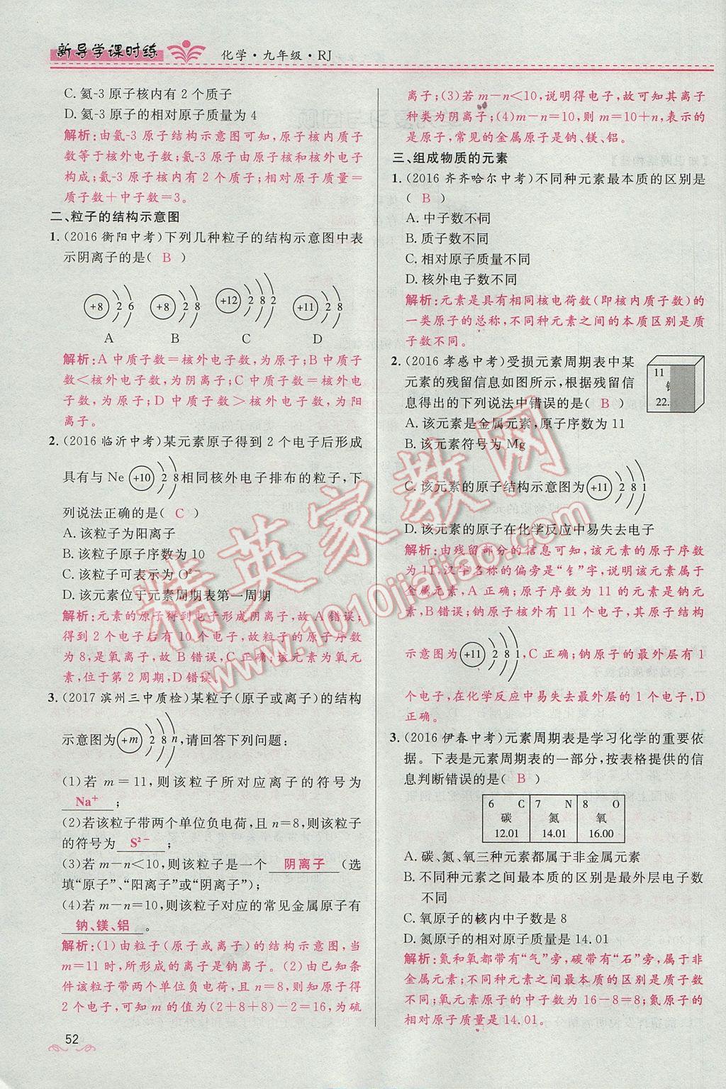 2017年奪冠百分百新導(dǎo)學(xué)課時(shí)練九年級(jí)化學(xué)上冊(cè)人教版 第三單元 物質(zhì)構(gòu)成的奧秘第85頁(yè)