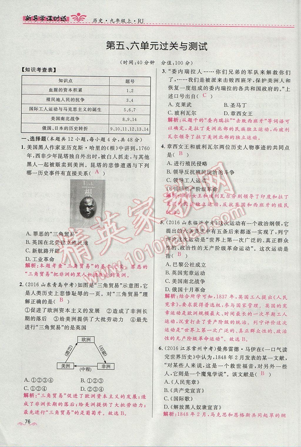 2017年奪冠百分百新導(dǎo)學(xué)課時(shí)練九年級(jí)歷史上冊(cè)人教版 第六單元第72頁