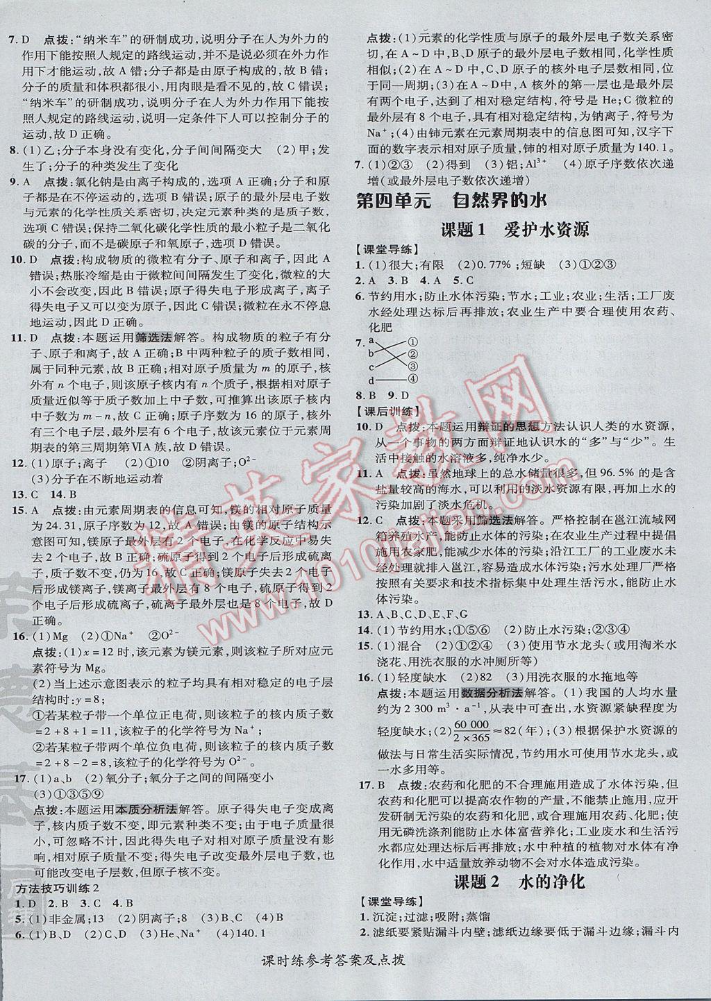 2017年點(diǎn)撥訓(xùn)練九年級化學(xué)上冊人教版 參考答案第20頁