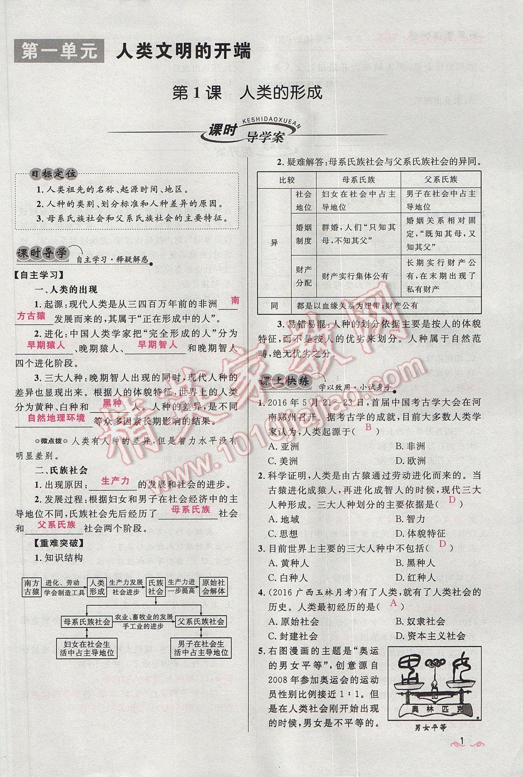 2017年奪冠百分百新導(dǎo)學(xué)課時練九年級歷史上冊人教版 第一單元第1頁