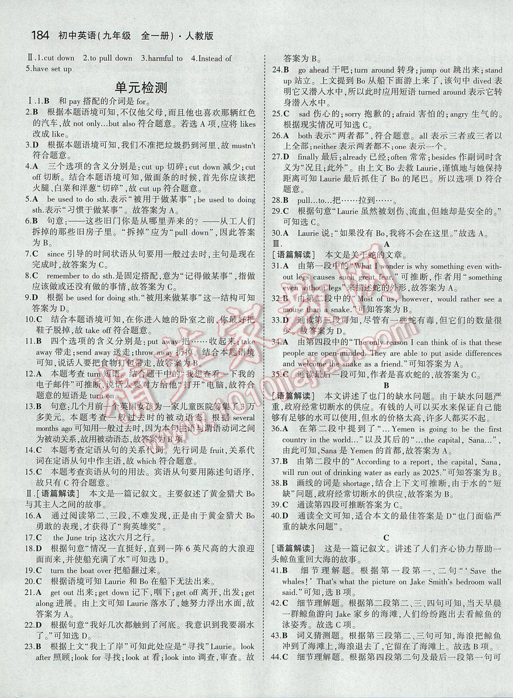 2017年5年中考3年模拟初中英语九年级全一册人教版 参考答案第38页