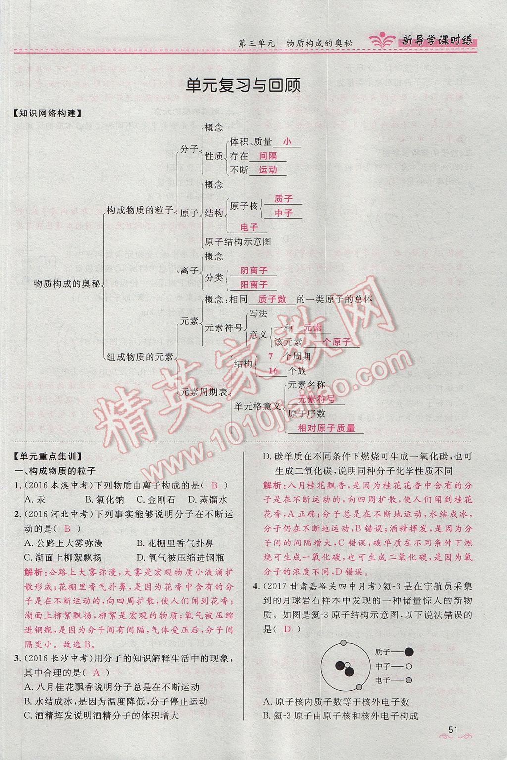 2017年奪冠百分百新導(dǎo)學(xué)課時(shí)練九年級(jí)化學(xué)上冊(cè)人教版 第三單元 物質(zhì)構(gòu)成的奧秘第84頁(yè)