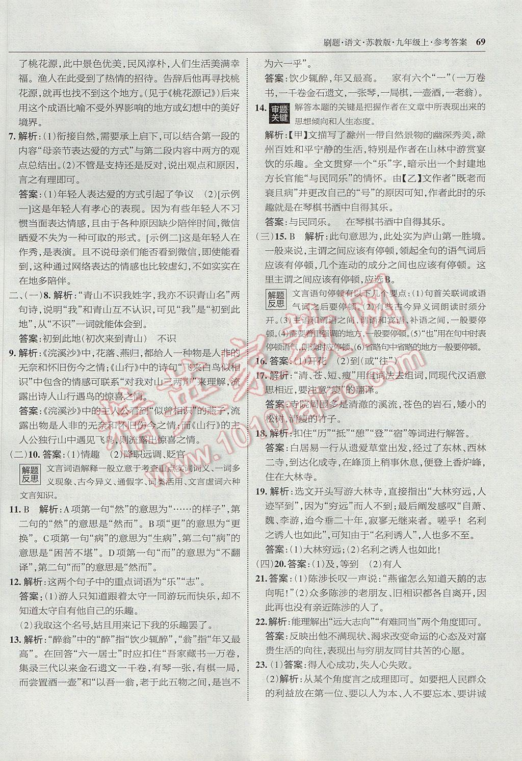 2017年北大绿卡刷题九年级语文上册苏教版 参考答案第36页