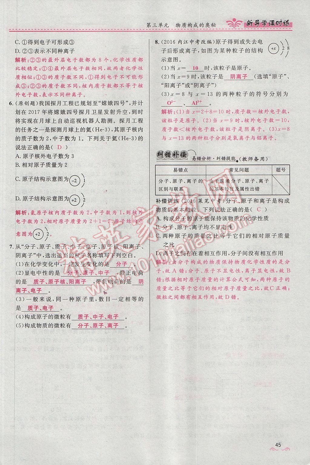 2017年奪冠百分百新導(dǎo)學(xué)課時練九年級化學(xué)上冊人教版 第三單元 物質(zhì)構(gòu)成的奧秘第78頁