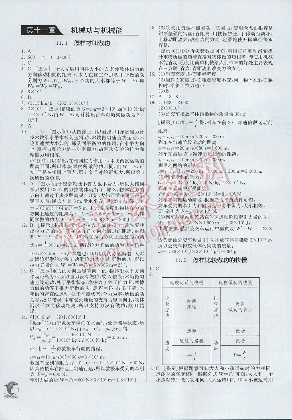 2017年实验班提优训练九年级物理上册沪粤版 参考答案第1页