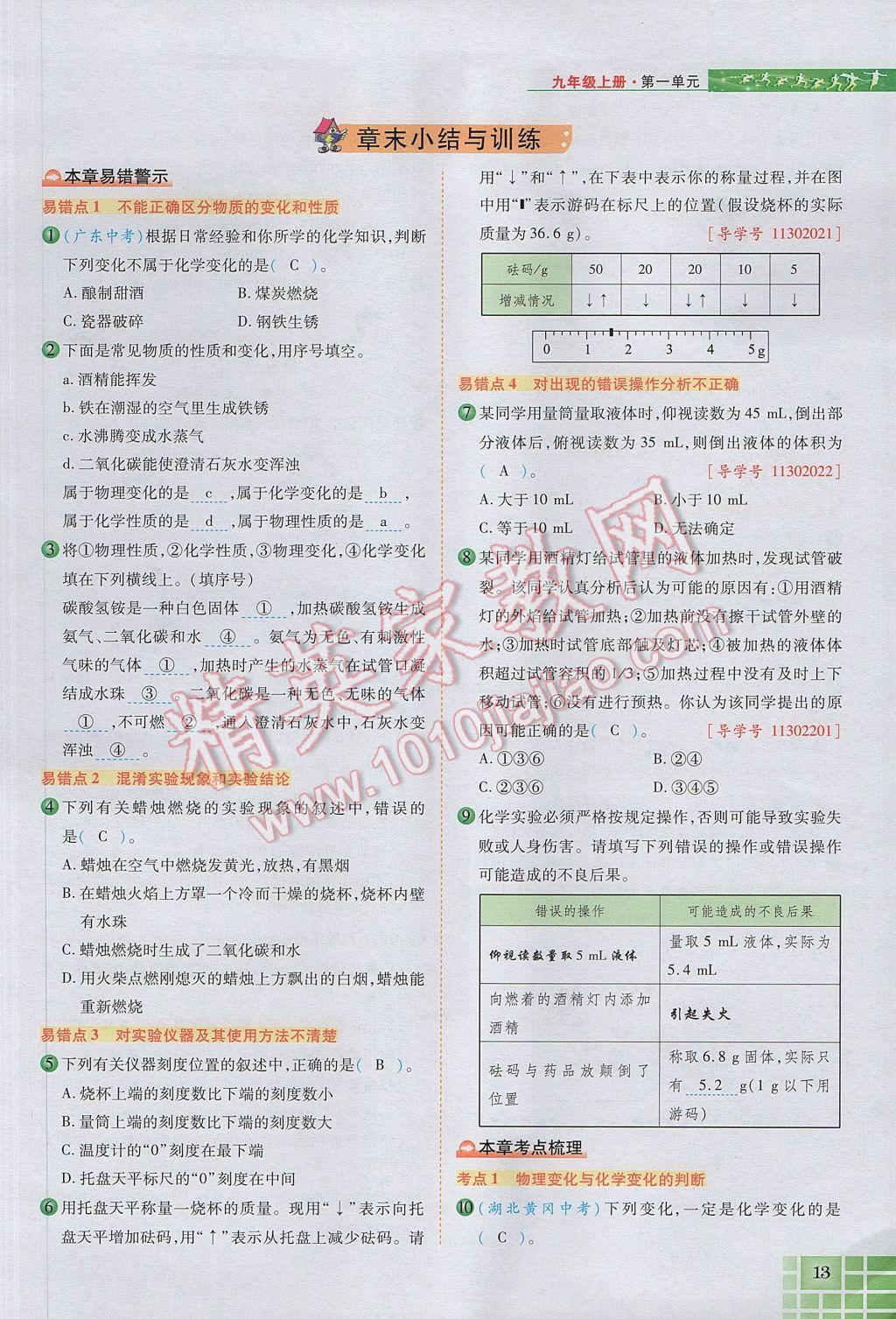 2017年見證奇跡英才學(xué)業(yè)設(shè)計與反饋九年級化學(xué)上冊人教版 第一單元 走進(jìn)化學(xué)世界第49頁