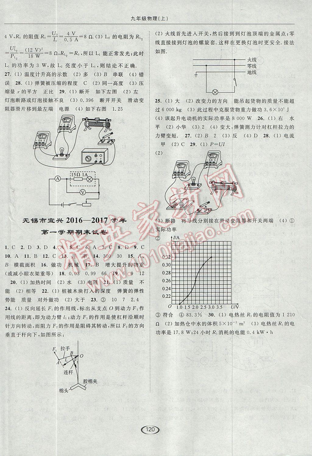 2017年亮點(diǎn)給力提優(yōu)課時(shí)作業(yè)本九年級(jí)物理上冊(cè)江蘇版 參考答案第16頁(yè)