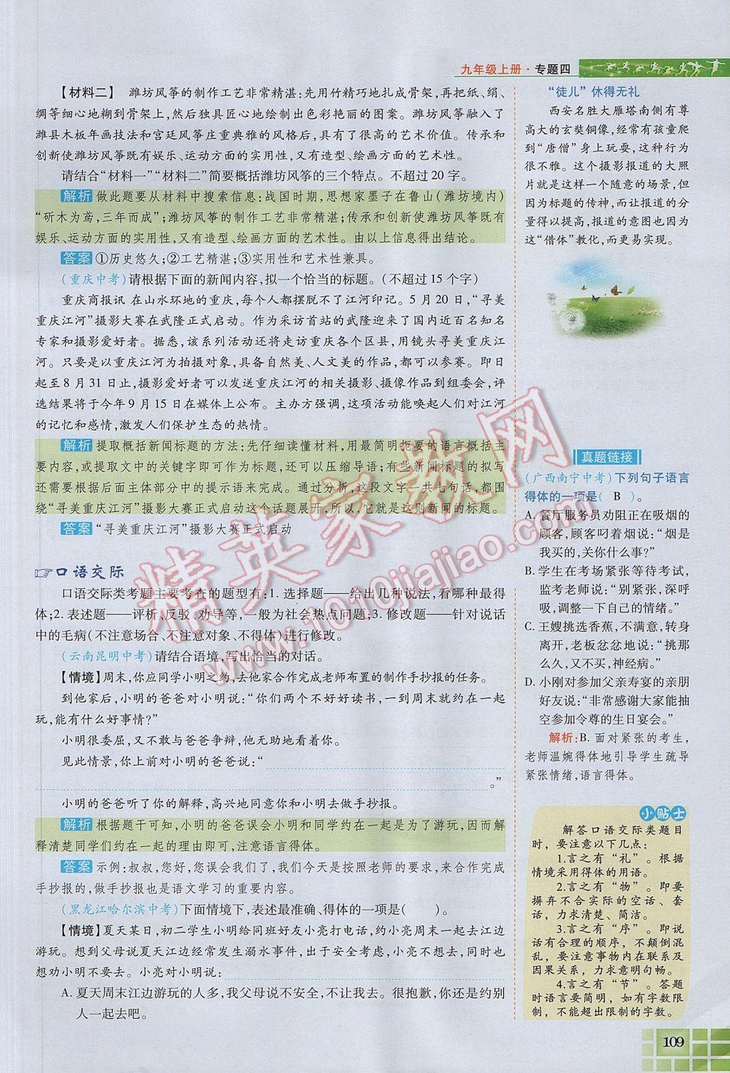 2017年见证奇迹英才学业设计与反馈九年级语文上册苏教版 语文知识专题第137页