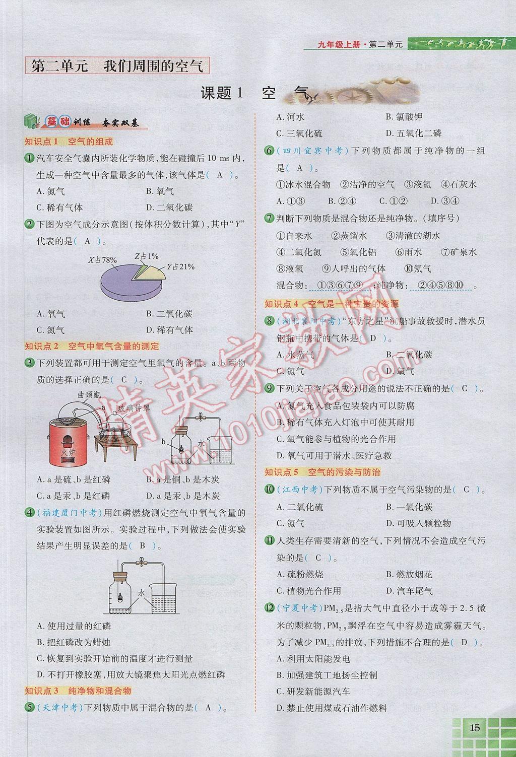 2017年見證奇跡英才學業(yè)設計與反饋九年級化學上冊人教版 第二單元 我們周圍的空氣第74頁