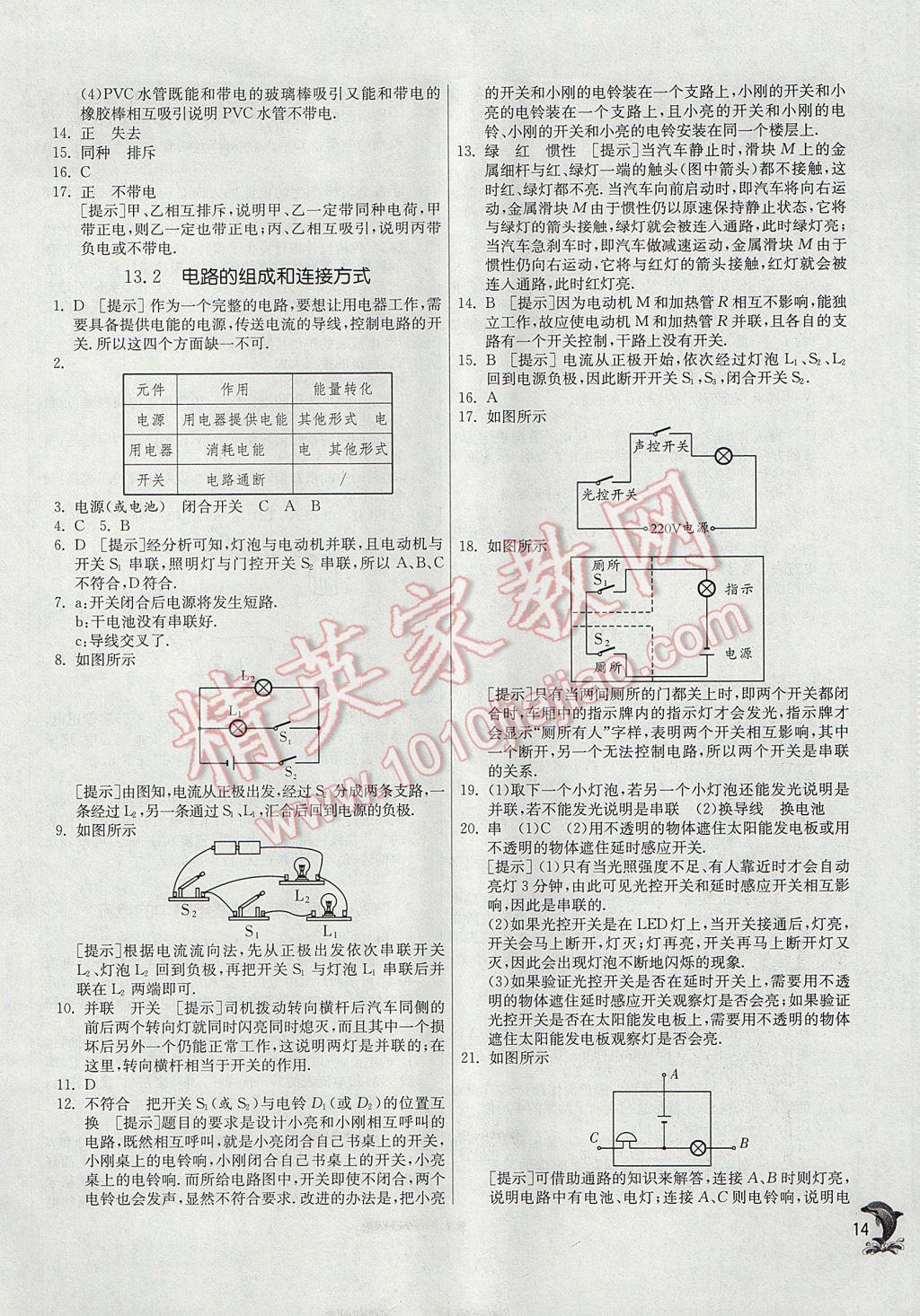 2017年实验班提优训练九年级物理上册沪粤版 参考答案第14页