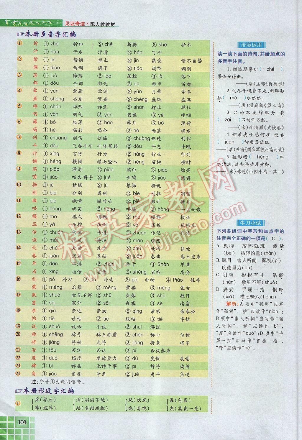 2017年見證奇跡英才學(xué)業(yè)設(shè)計(jì)與反饋九年級語文上冊人教版 語文知識專題第132頁