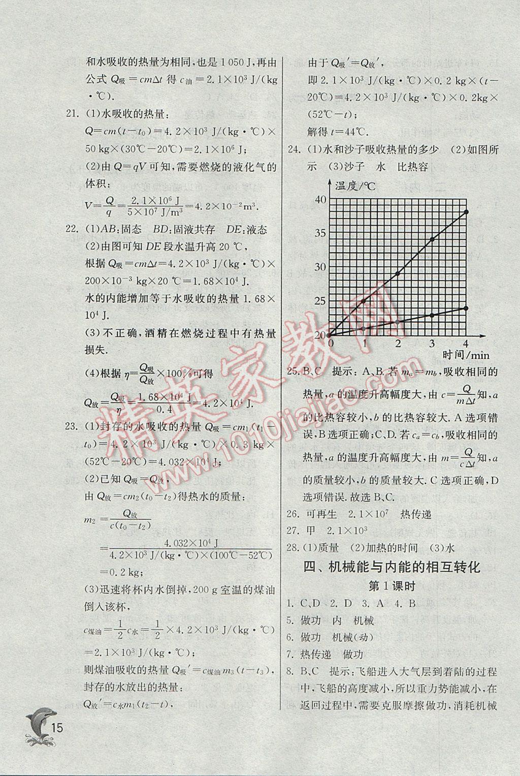 2017年实验班提优训练九年级物理上册苏科版 参考答案第15页