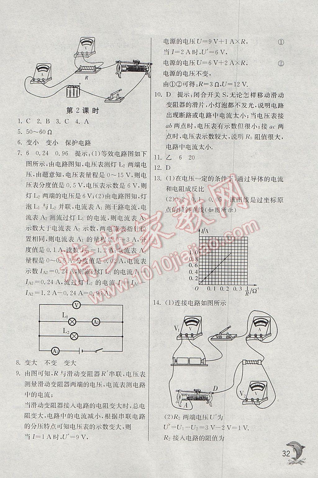 2017年實(shí)驗(yàn)班提優(yōu)訓(xùn)練九年級(jí)物理上冊(cè)蘇科版 參考答案第32頁(yè)