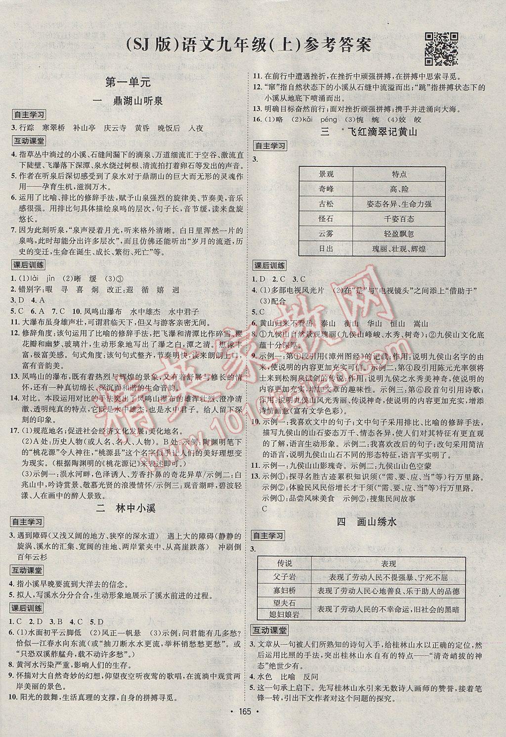 2017年优学名师名题九年级语文上册苏教版 参考答案第1页