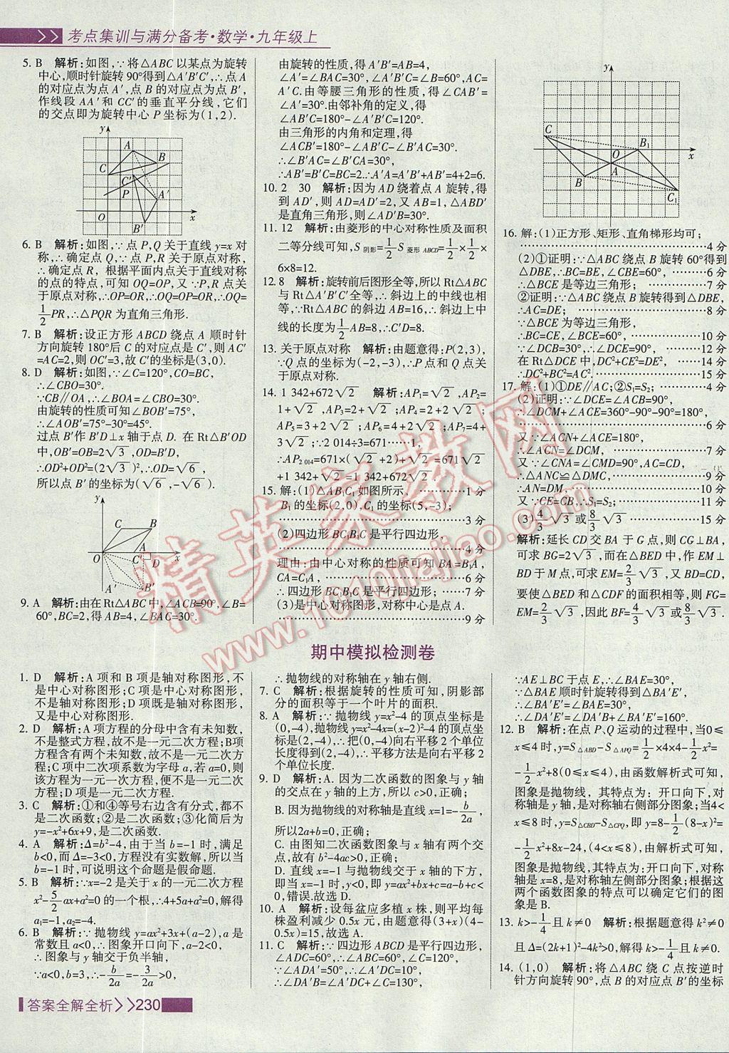 2017年考点集训与满分备考九年级数学上册 参考答案第38页