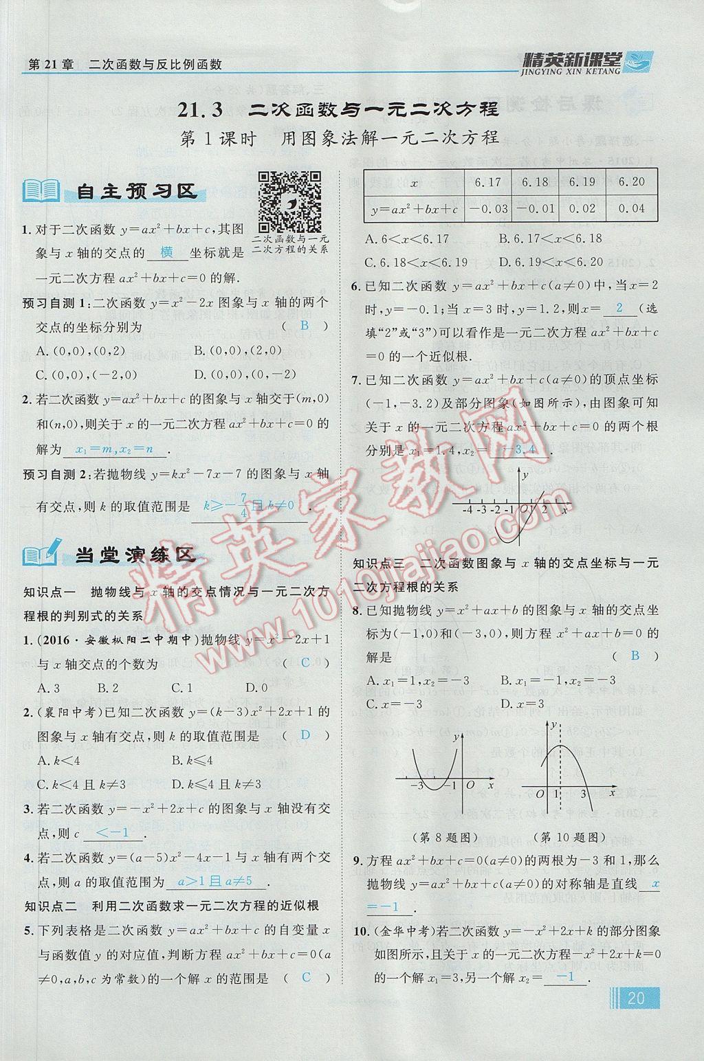 2017年精英新课堂九年级数学上册沪科版 第21章 二次函数与反比例函数第82页