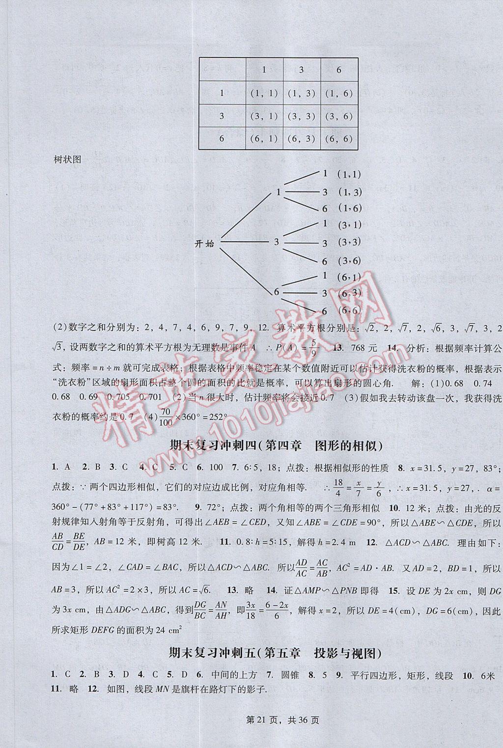 2017年深圳金卷初中數(shù)學(xué)課時作業(yè)AB本九年級上冊 參考答案第21頁