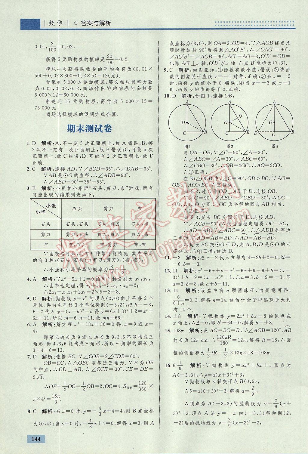 2017年初中同步學(xué)考優(yōu)化設(shè)計九年級數(shù)學(xué)上冊人教版 參考答案第54頁