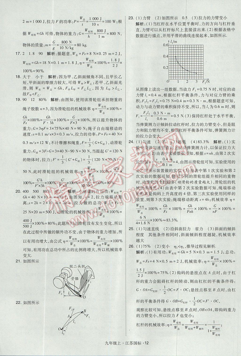 2017年经纶学典学霸九年级物理上册江苏版 参考答案第12页