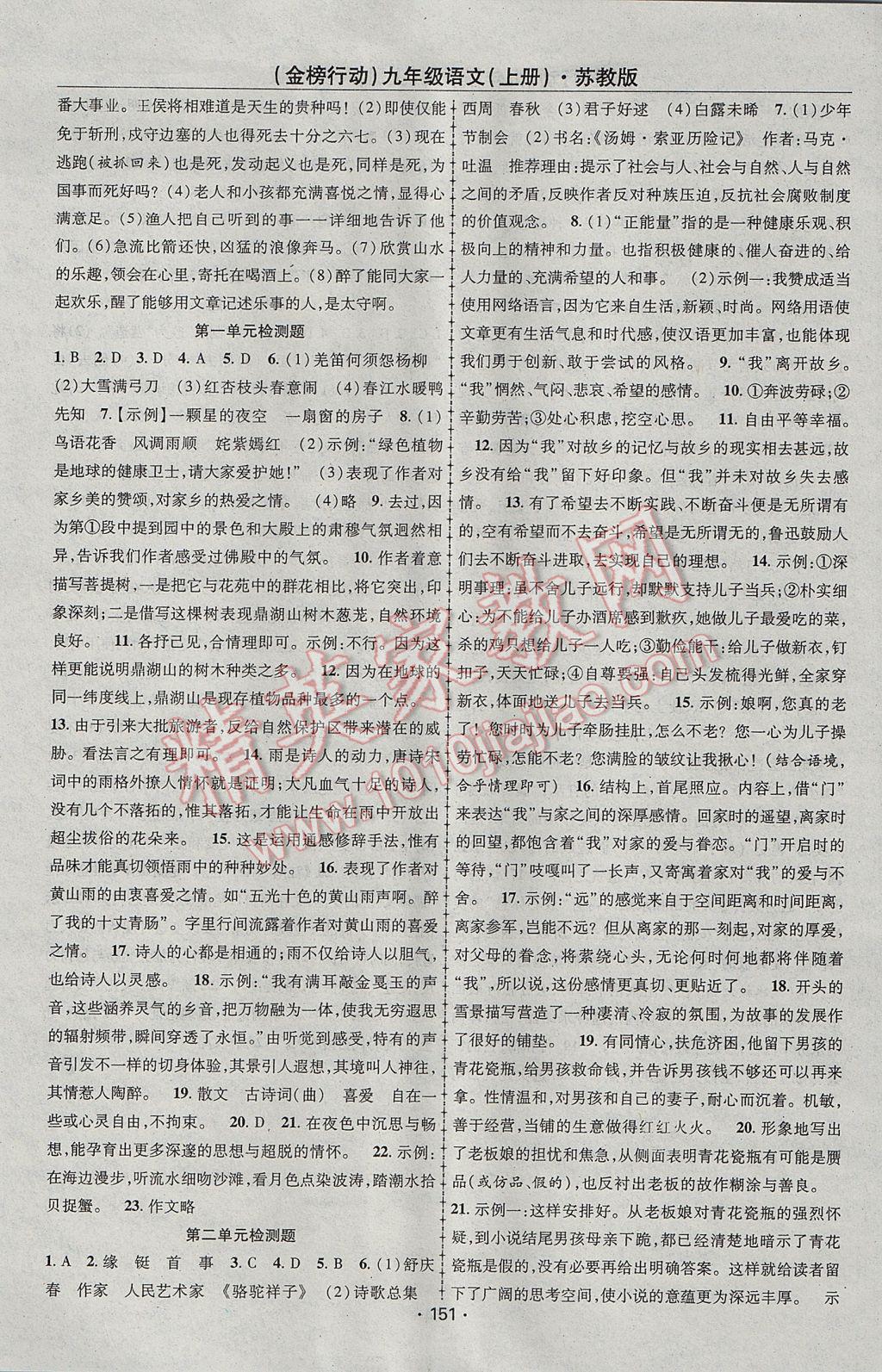 2017年金榜行動(dòng)課時(shí)導(dǎo)學(xué)案九年級(jí)語文上冊(cè)蘇教版 參考答案第13頁