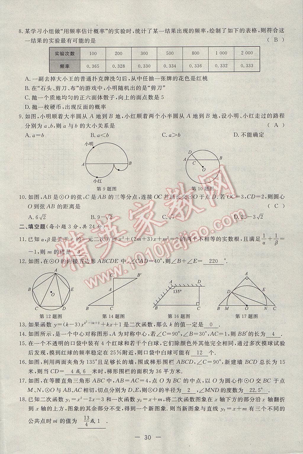 2017年學(xué)考A加同步課時練九年級數(shù)學(xué)上冊人教版 達標(biāo)檢測卷第114頁