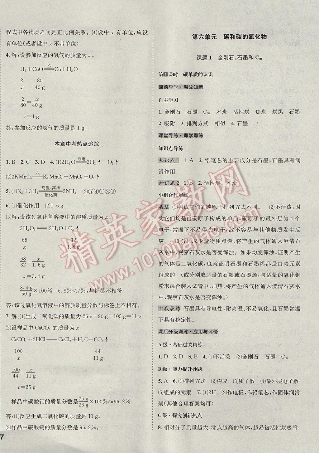 2017年中考123全程导练九年级化学上册人教版 参考答案第18页