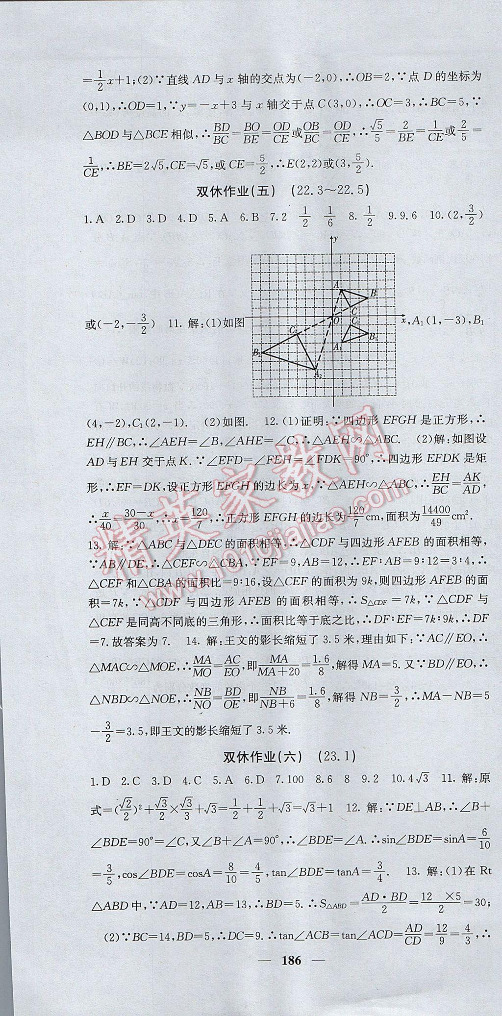 2017年名校課堂內(nèi)外九年級(jí)數(shù)學(xué)上冊(cè)滬科版 參考答案第43頁(yè)