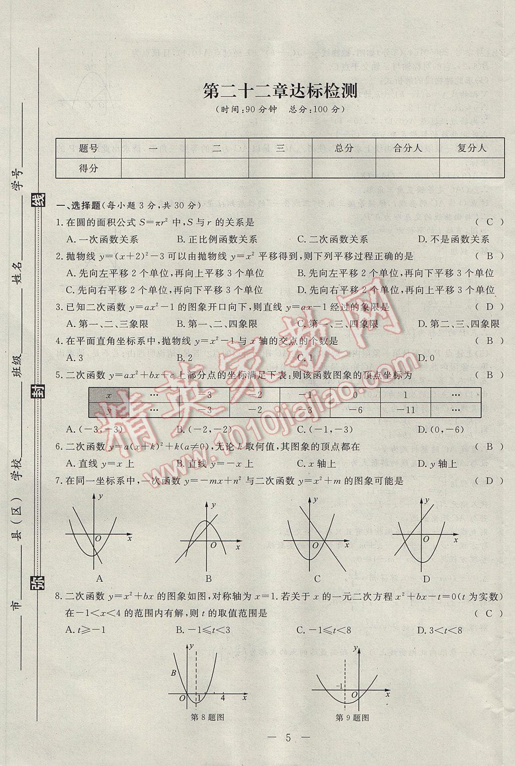 2017年學(xué)考A加同步課時(shí)練九年級數(shù)學(xué)上冊人教版 達(dá)標(biāo)檢測卷第89頁