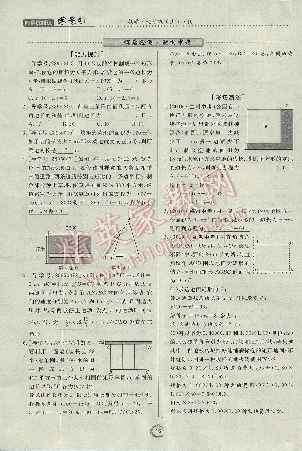 2017年學考A加同步課時練九年級數(shù)學上冊人教版 第二十一章 一元二次方程第16頁