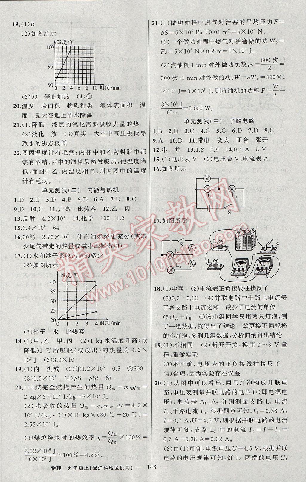 2017年黃岡金牌之路練闖考九年級物理上冊滬科版 參考答案第18頁