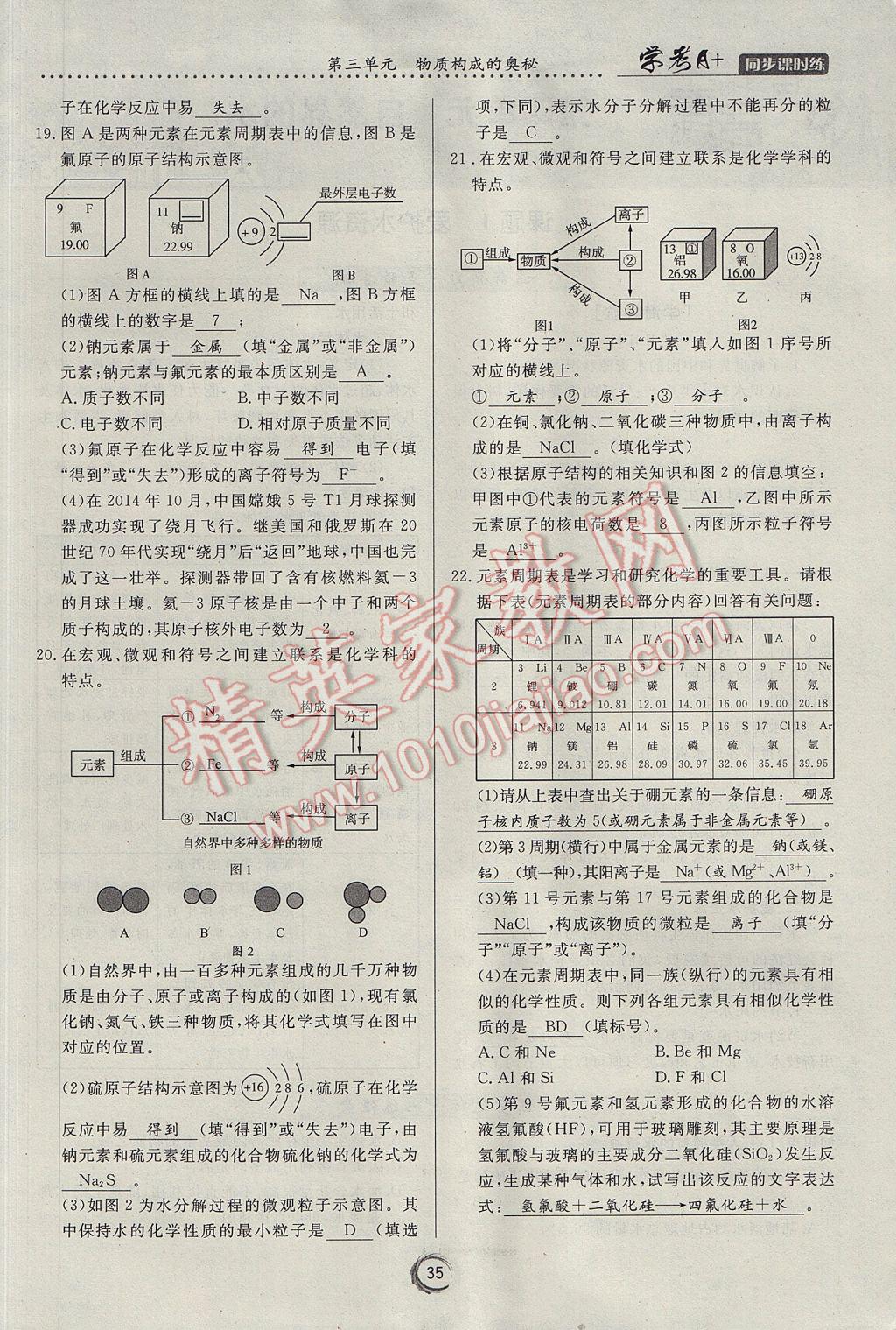 2017年學(xué)考A加同步課時練九年級化學(xué)上冊人教版 第三單元 物質(zhì)構(gòu)成的奧秘第68頁