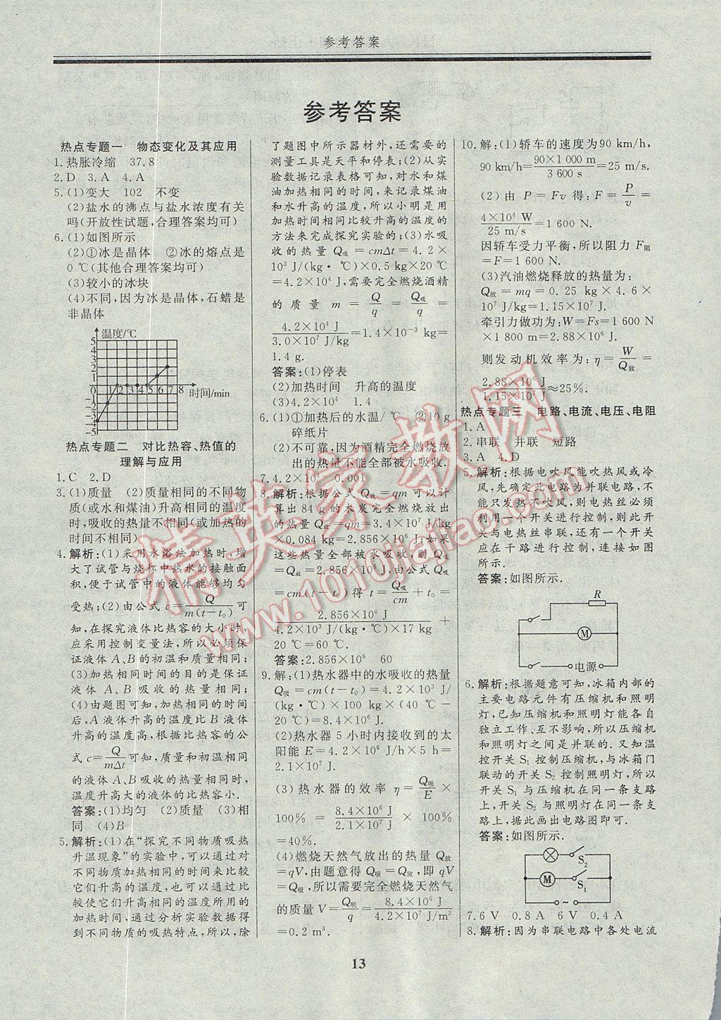 2017年自主訓(xùn)練九年級物理上冊滬科版 重難點及常考點針對性訓(xùn)練答案第20頁