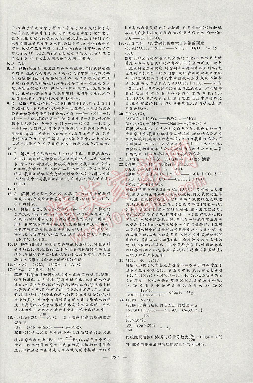 2017年阳光计划九年级化学人教版 参考答案第46页