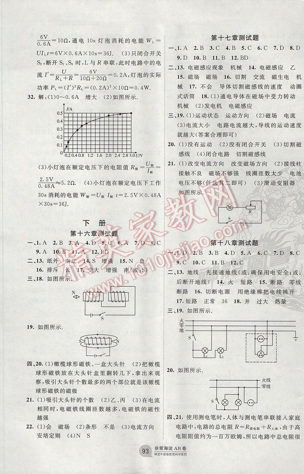 2017年海淀單元測試AB卷九年級物理全一冊滬粵版 參考答案第5頁