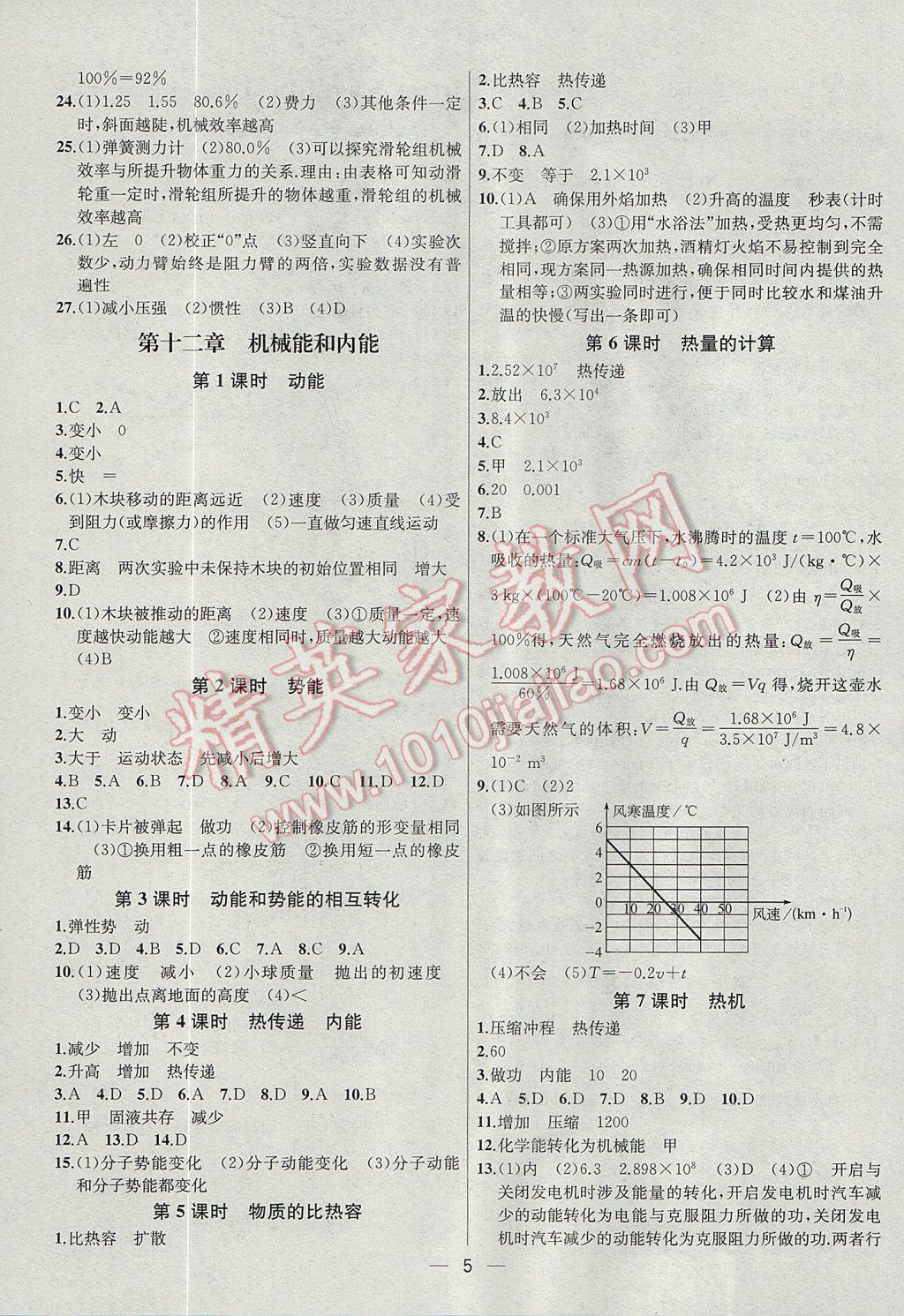 2017年金鑰匙提優(yōu)訓(xùn)練課課練九年級(jí)物理上冊(cè)江蘇版 參考答案第5頁