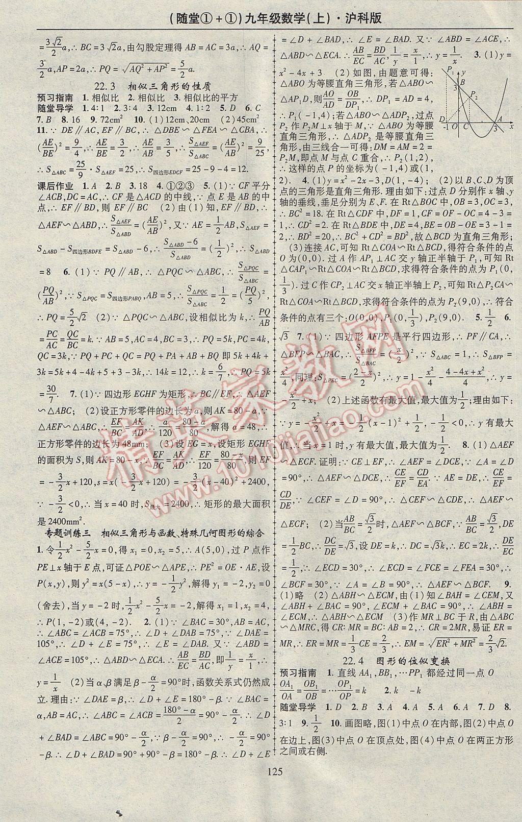 2017年随堂1加1导练九年级数学上册沪科版 参考答案第9页