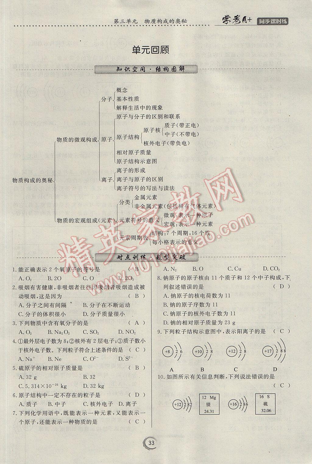 2017年學考A加同步課時練九年級化學上冊人教版 第三單元 物質(zhì)構成的奧秘第66頁