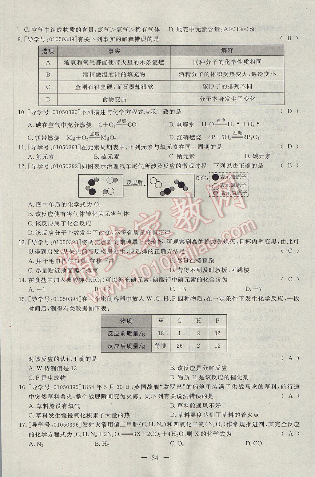 2017年學(xué)考A加同步課時(shí)練九年級(jí)化學(xué)上冊(cè)人教版 單元達(dá)標(biāo)檢測(cè)卷第34頁(yè)