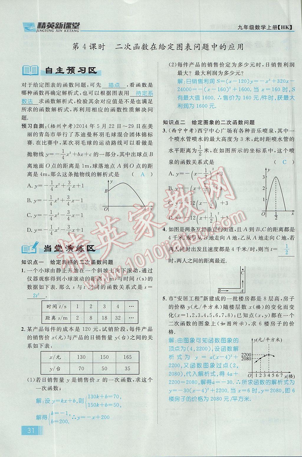 2017年精英新课堂九年级数学上册沪科版 第21章 二次函数与反比例函数第93页