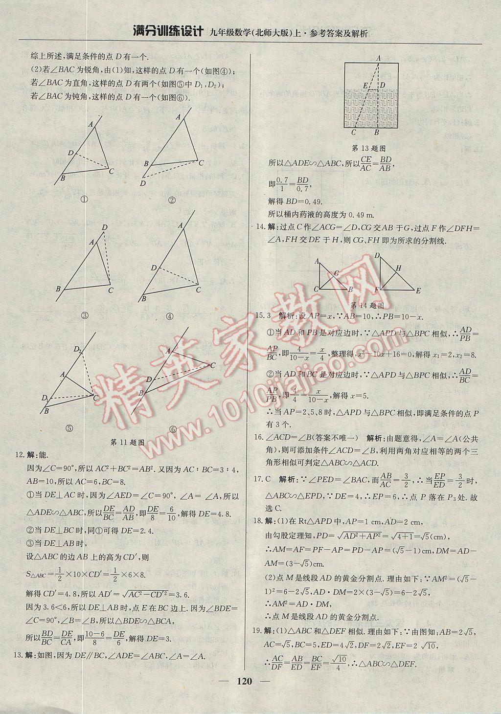 2017年满分训练设计九年级数学上册北师大版 参考答案第25页