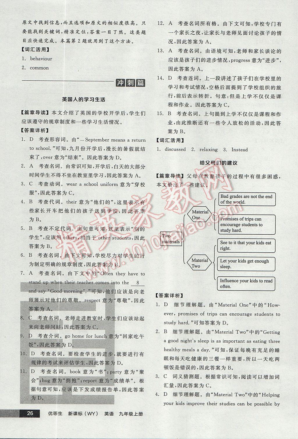 2017年全品优等生完形填空加阅读理解九年级英语上册外研版 参考答案第26页