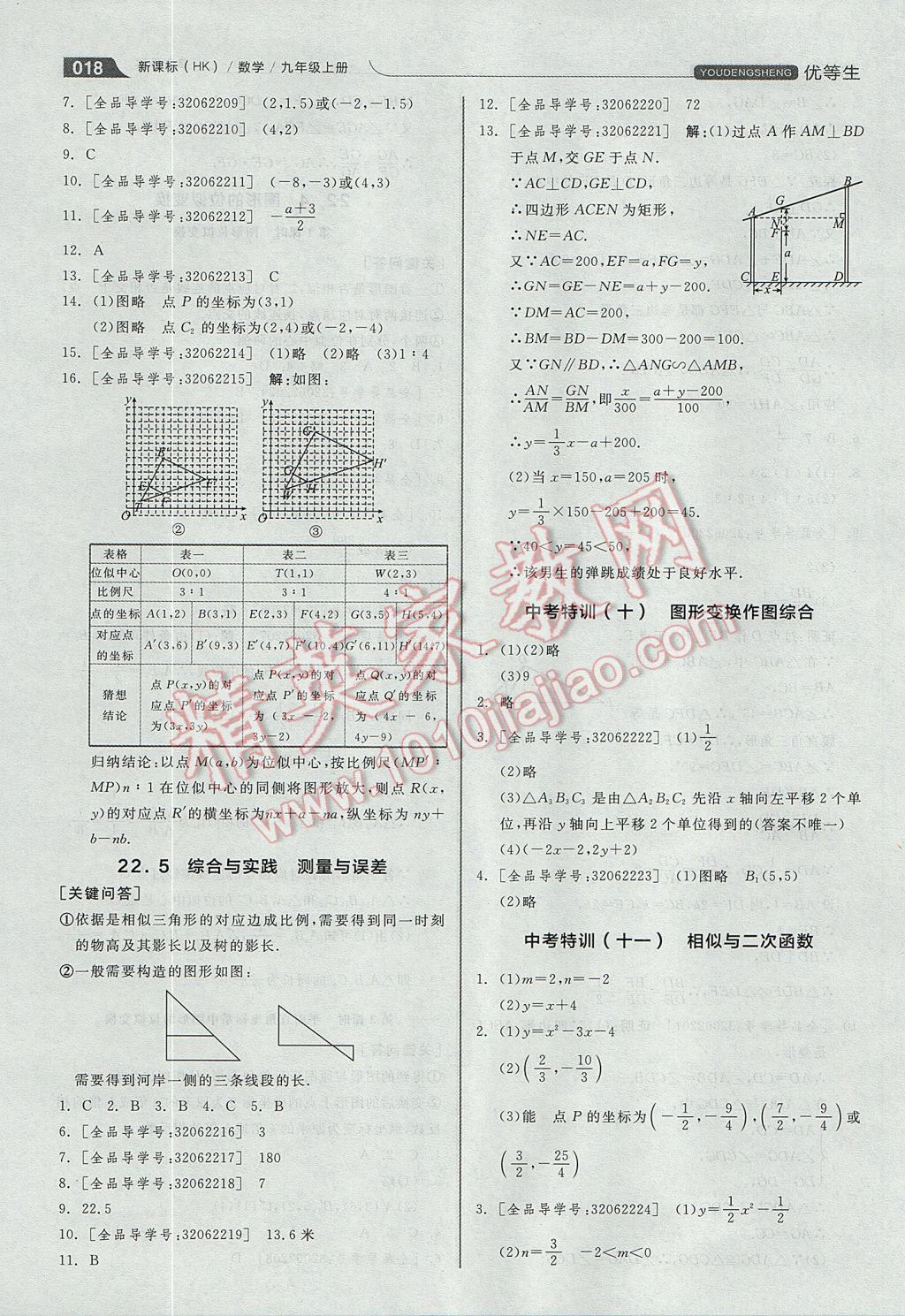 2017年全品优等生同步作业加思维特训九年级数学上册沪科版 参考答案第18页