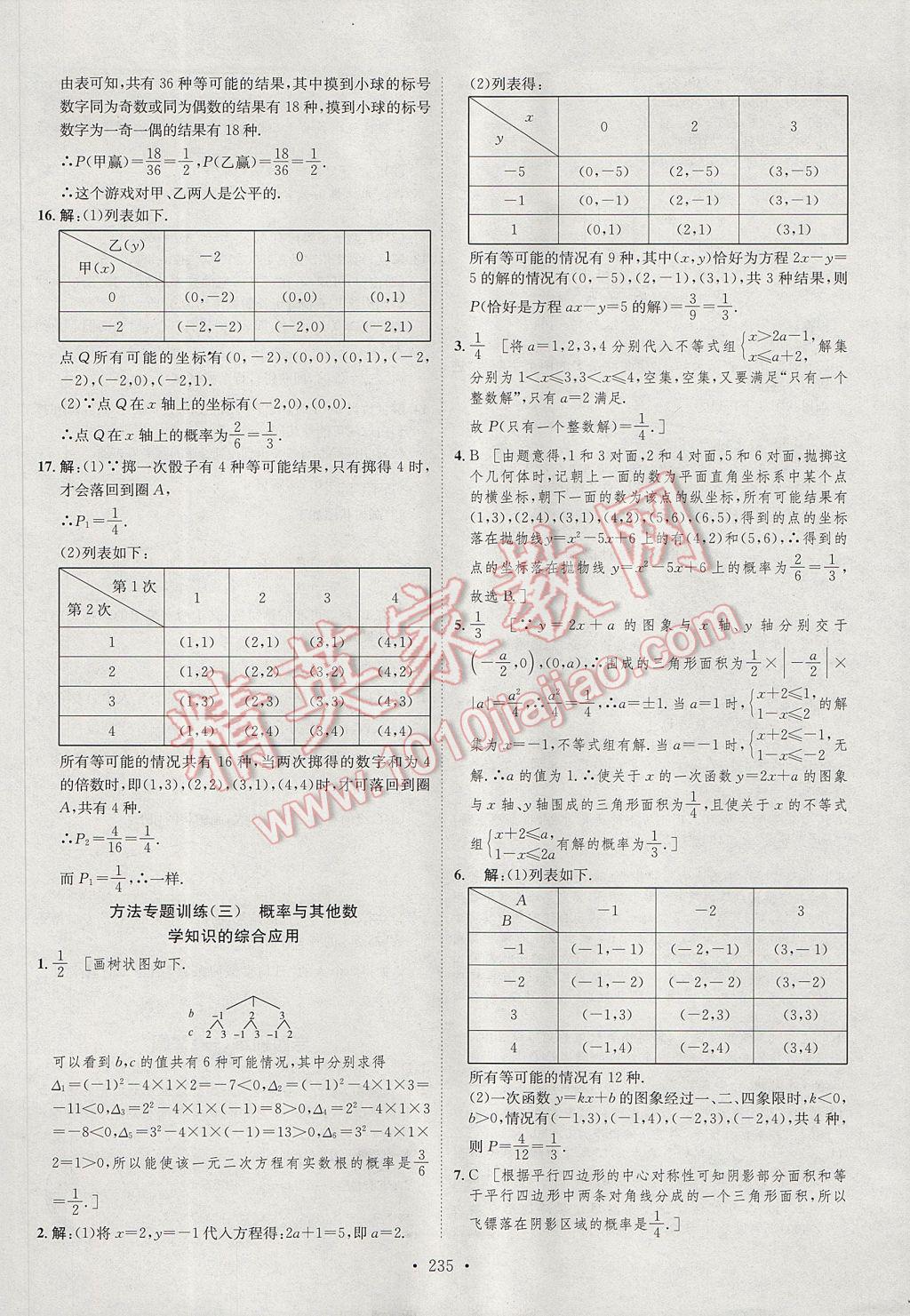 2017年思路教練同步課時作業(yè)九年級數(shù)學全一冊滬科版 參考答案第54頁